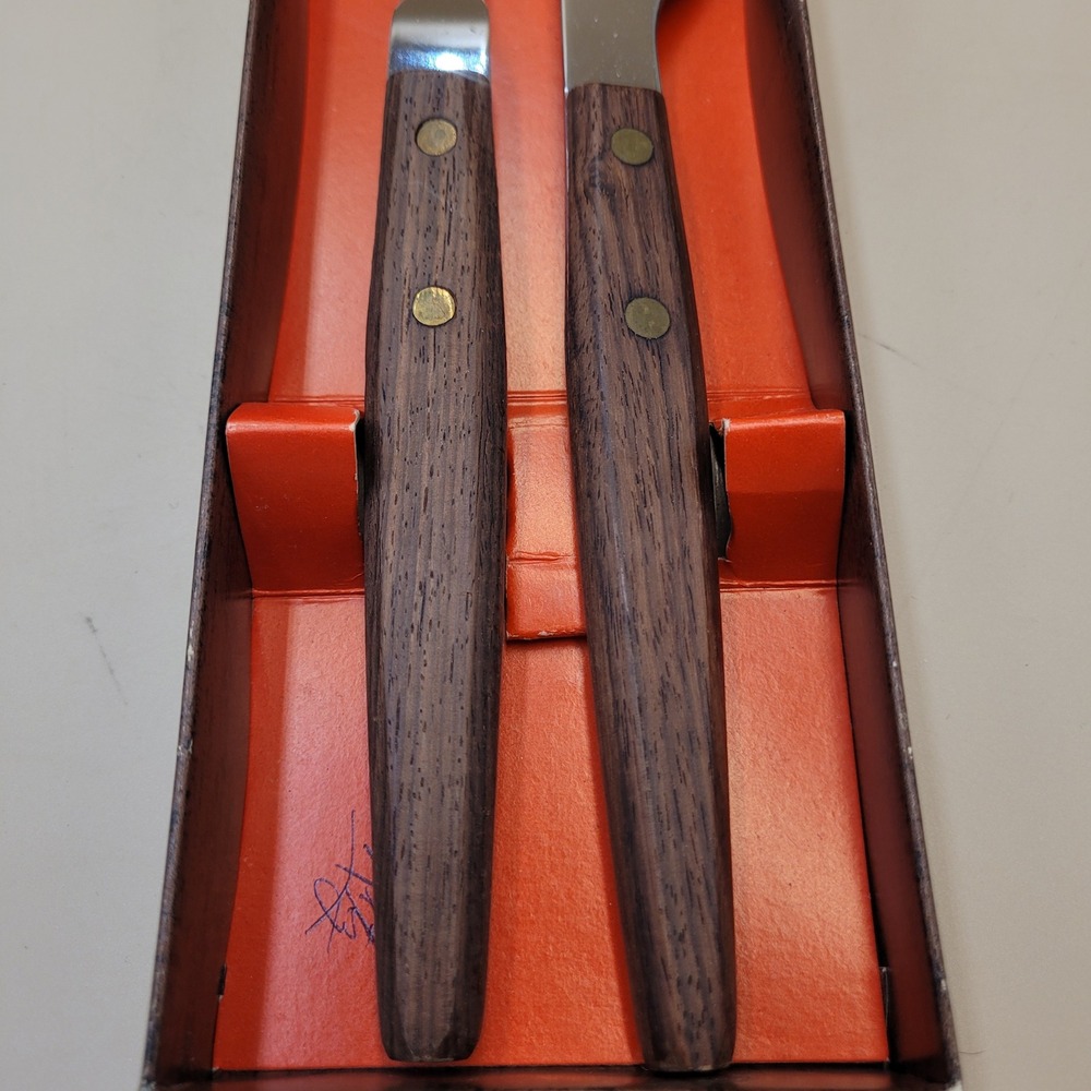 Vintage St. Regis Carving Set Stainless Steel Serrated Knife Rosewood Handle Box - Picture 5 of 10